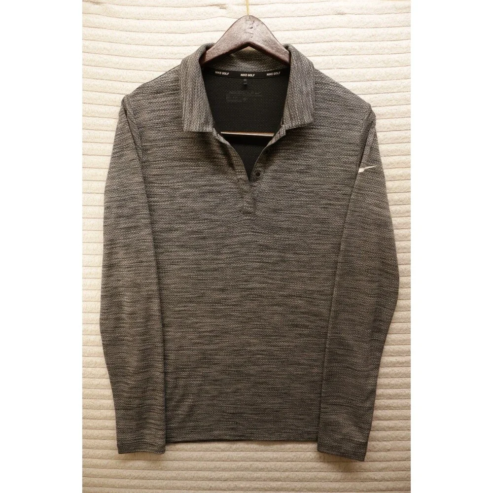 Nike Dri-Fit Mens L Gray Collar Golf Polo Shirt Standard Fit Button Quarter